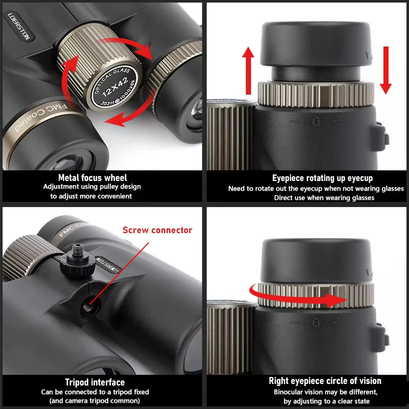 12x42 Binoculars Professional HD Telescope Powerful Long Range Multi-Coated BAK4 Prism For Birdwatching Hunting Outdoor Camping