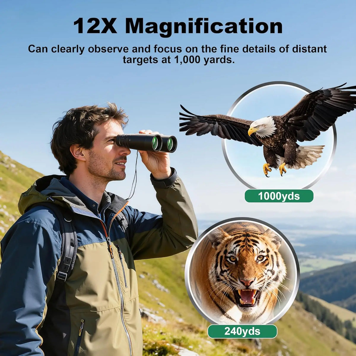 12x50 ED Binoculars for Adults-Professional HD Optical IPX7 Waterproof High Power BAK4 Prism Telescope for Bird Watching Travel